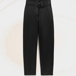 Pantalon Noir Avec Ceinture A Boucle en Satin