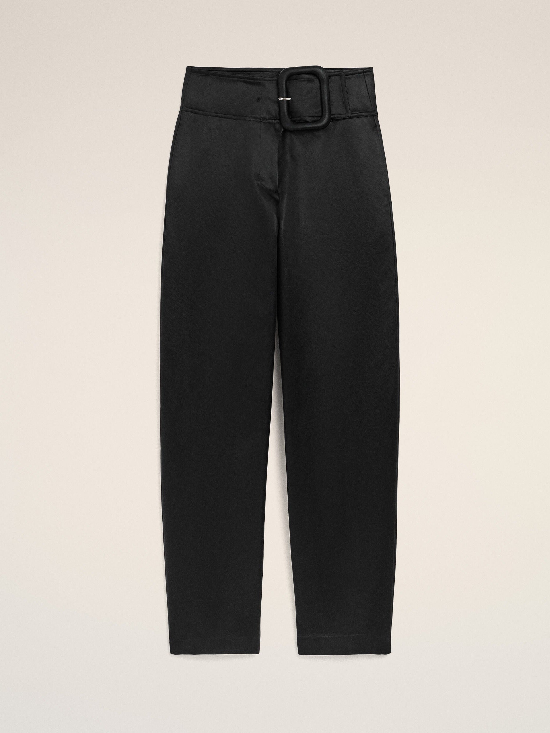 Pantalon Noir Avec Ceinture A Boucle en Satin