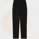 Pantalon Noir Taille Elastiquée en Lin Mélangé