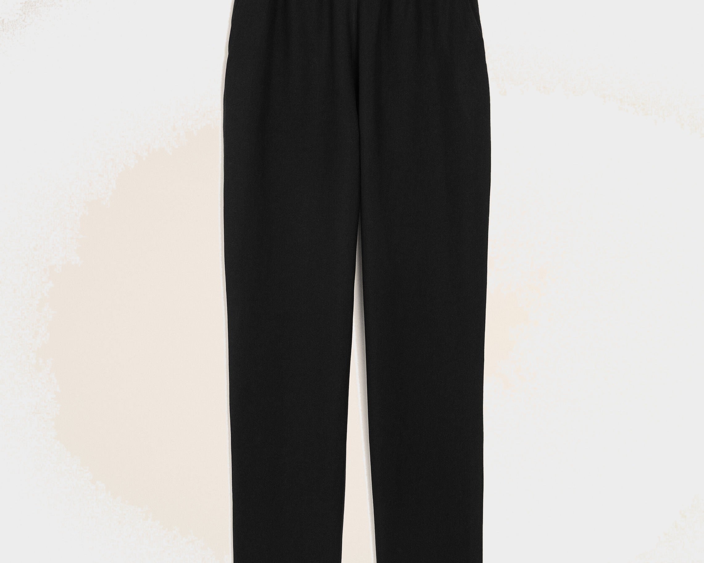 Pantalon Noir Taille Elastiquée en Lin Mélangé