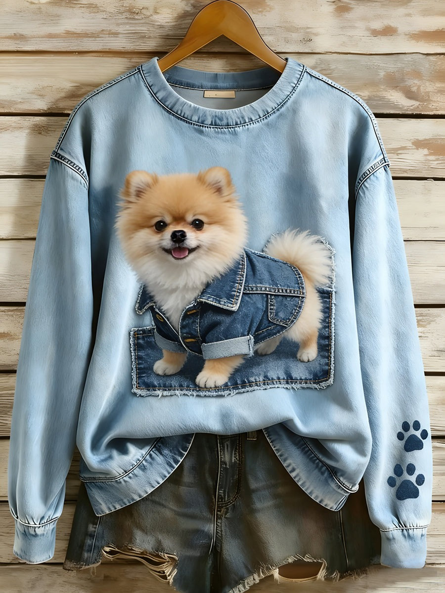 Perla - Dámská dlouhá rukávová mikina v retro stylu Patchwork Umění Zvířat Tisk Casual Comfort