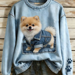Perla - Dámská dlouhá rukávová mikina v retro stylu Patchwork Umění Zvířat Tisk Casual Comfort