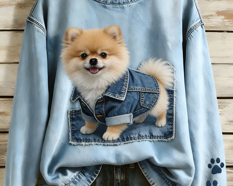 Perla - Dámská dlouhá rukávová mikina v retro stylu Patchwork Umění Zvířat Tisk Casual Comfort