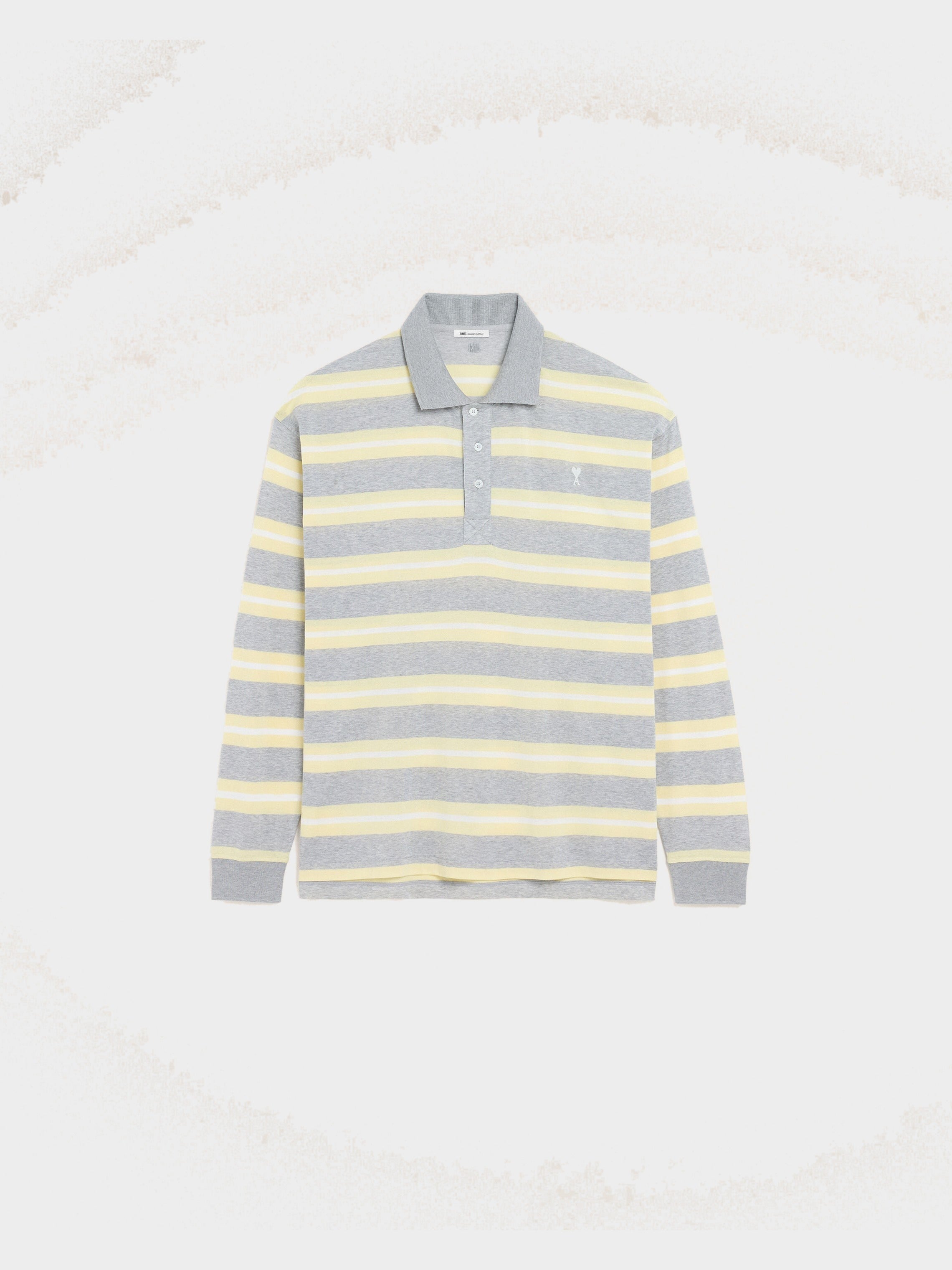Polo Gris Et Jaune Rayé Ami De Coeur En Coton