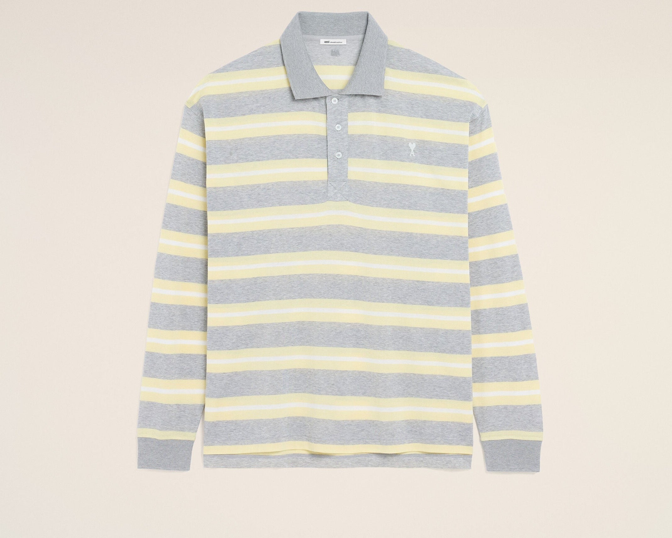 Polo Gris Et Jaune Rayé Ami De Coeur En Coton