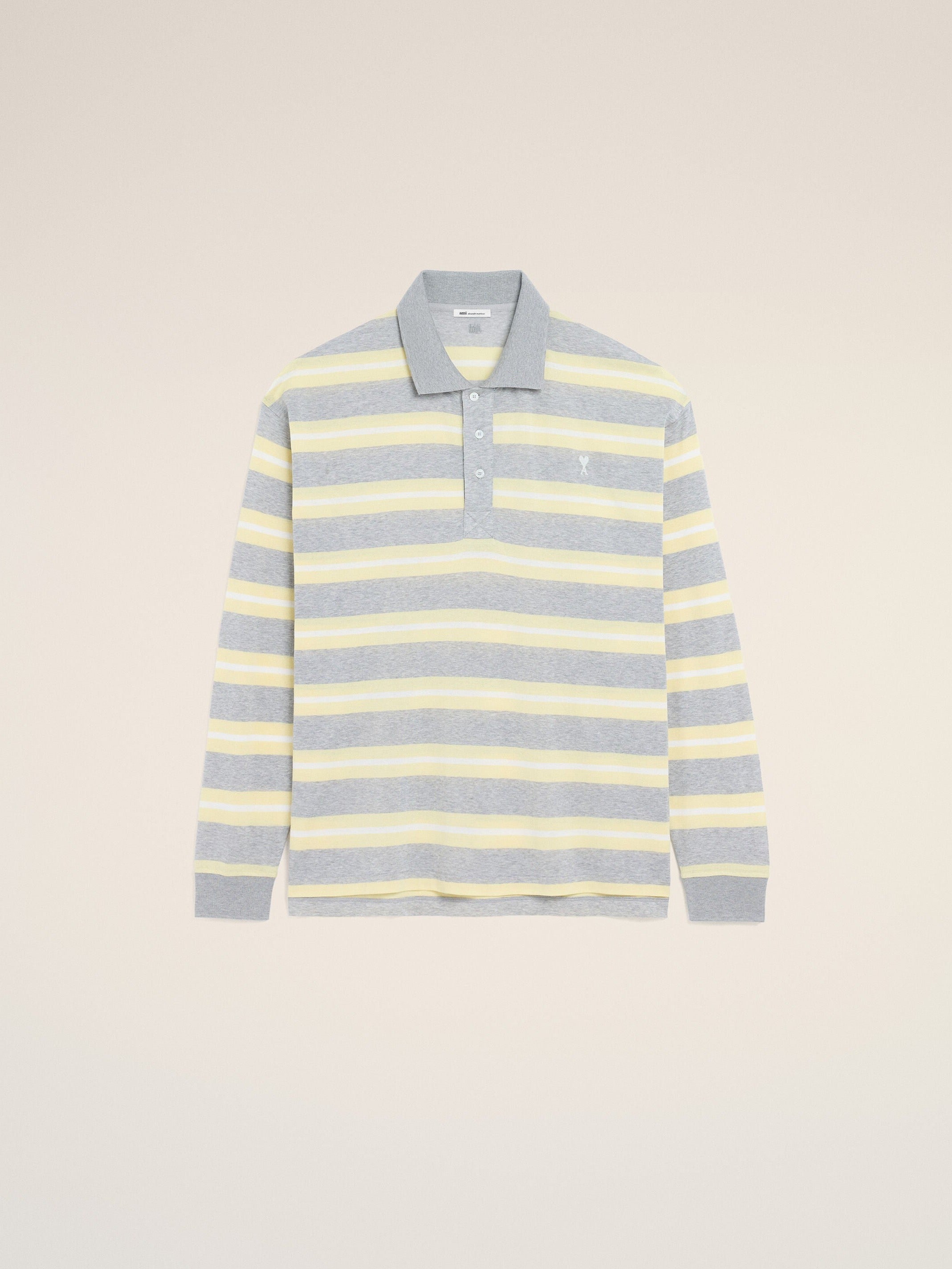 Polo Gris Et Jaune Rayé Ami De Coeur En Coton