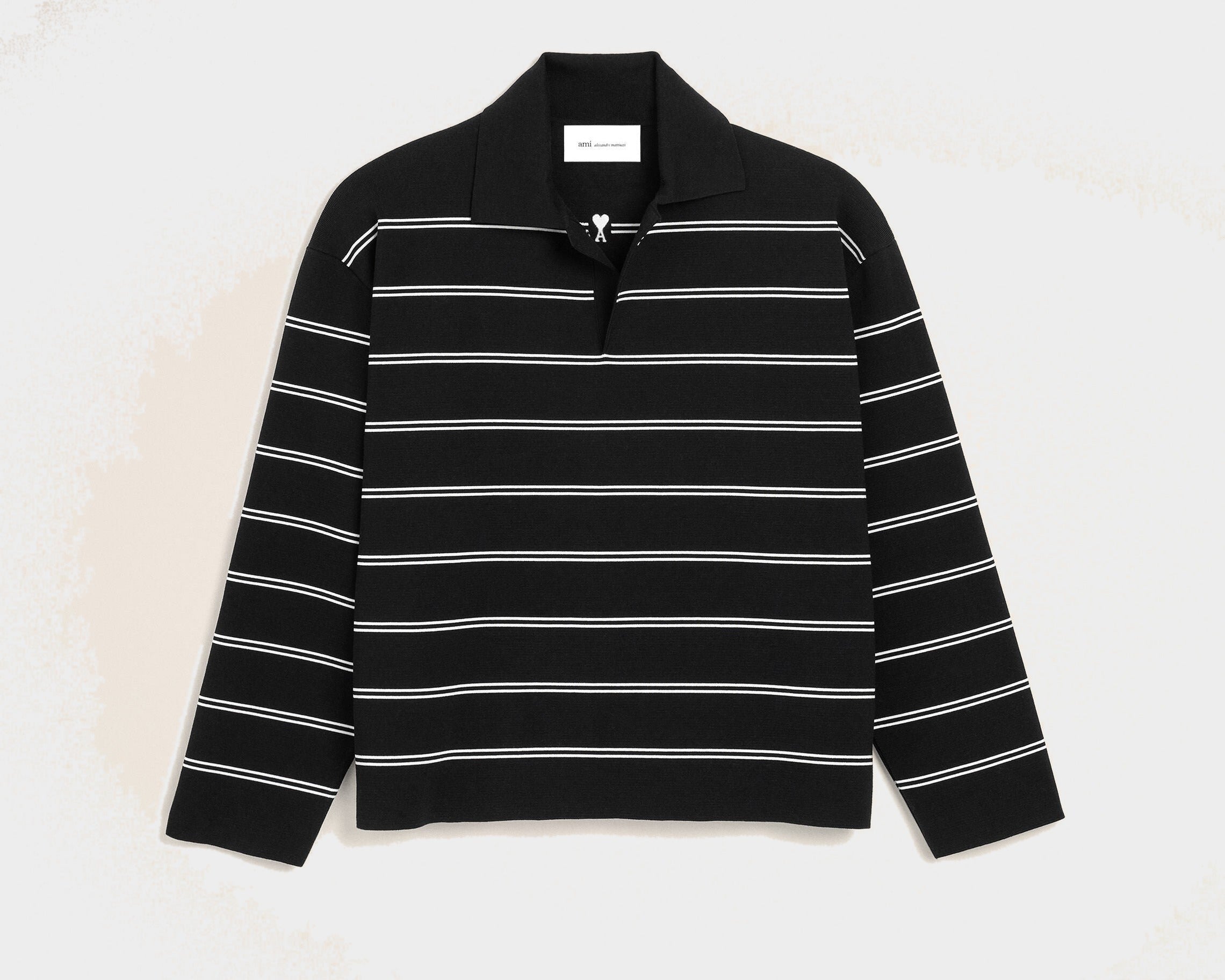 Polo noir à rayures en coton patch Ami