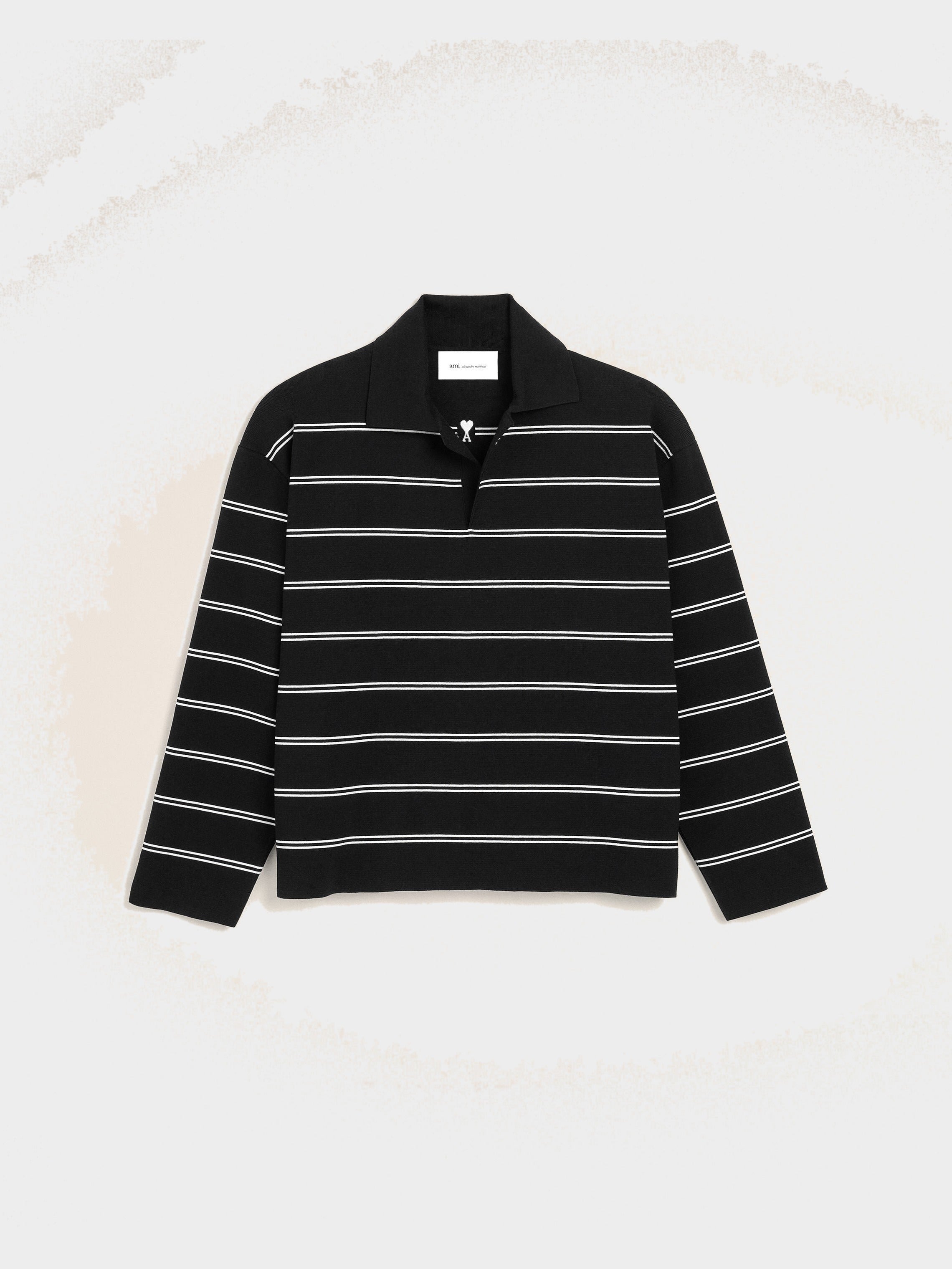 Polo noir à rayures en coton patch Ami