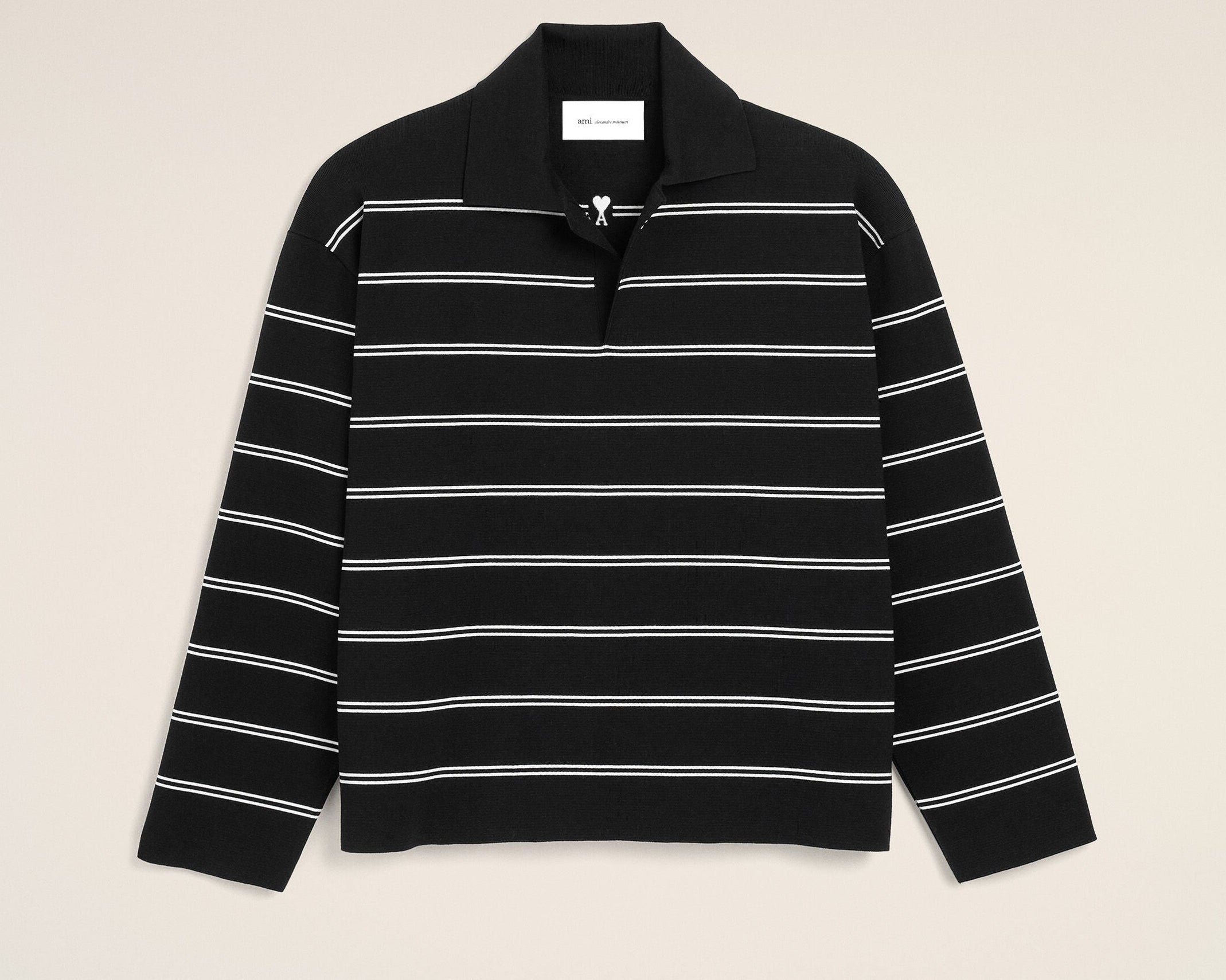 Polo noir à rayures en coton patch Ami