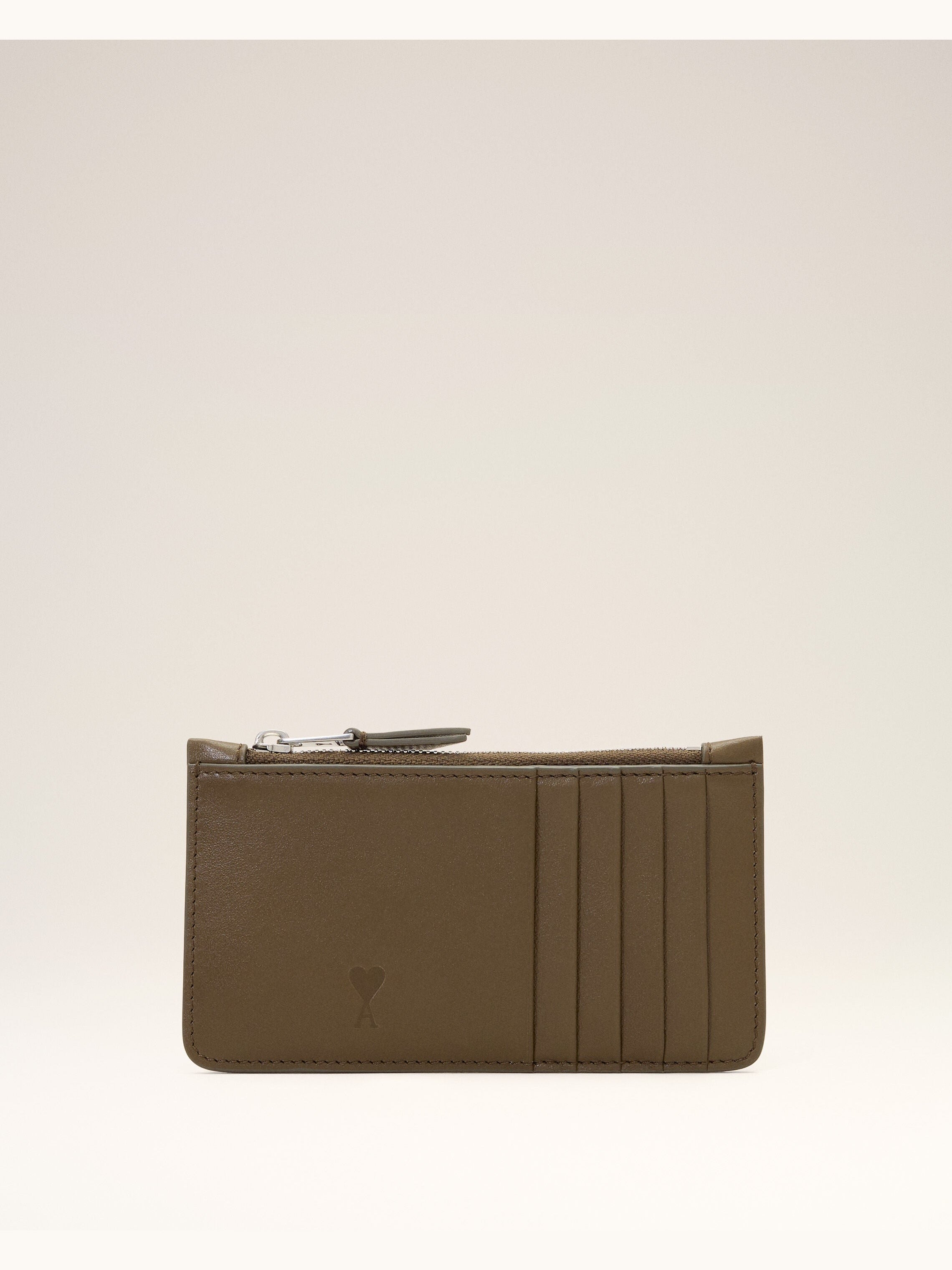 Porte-cartes zippé marron en cuir de vachette Ami de Coeur