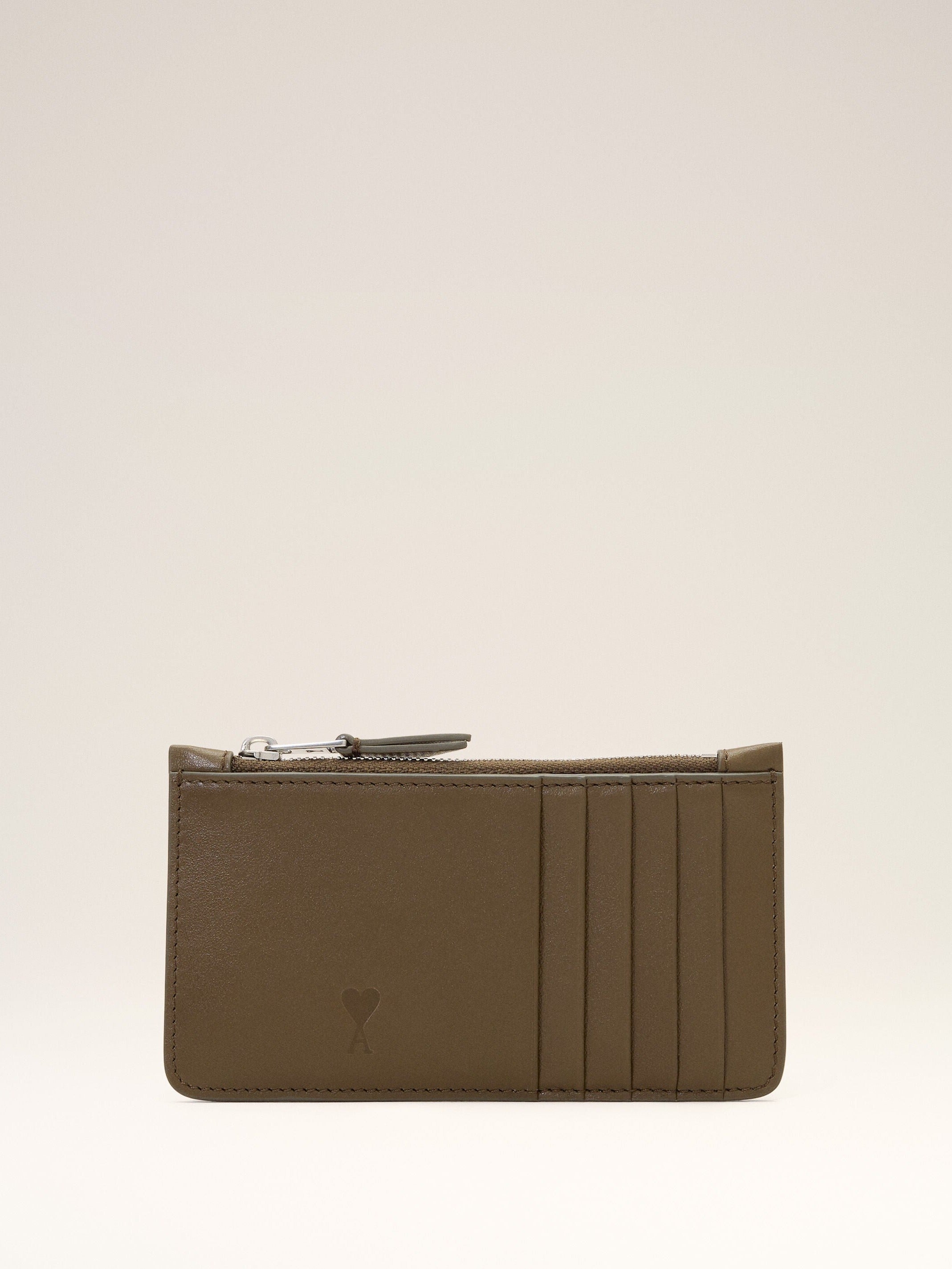 Porte-cartes zippé marron en cuir de vachette Ami de Coeur