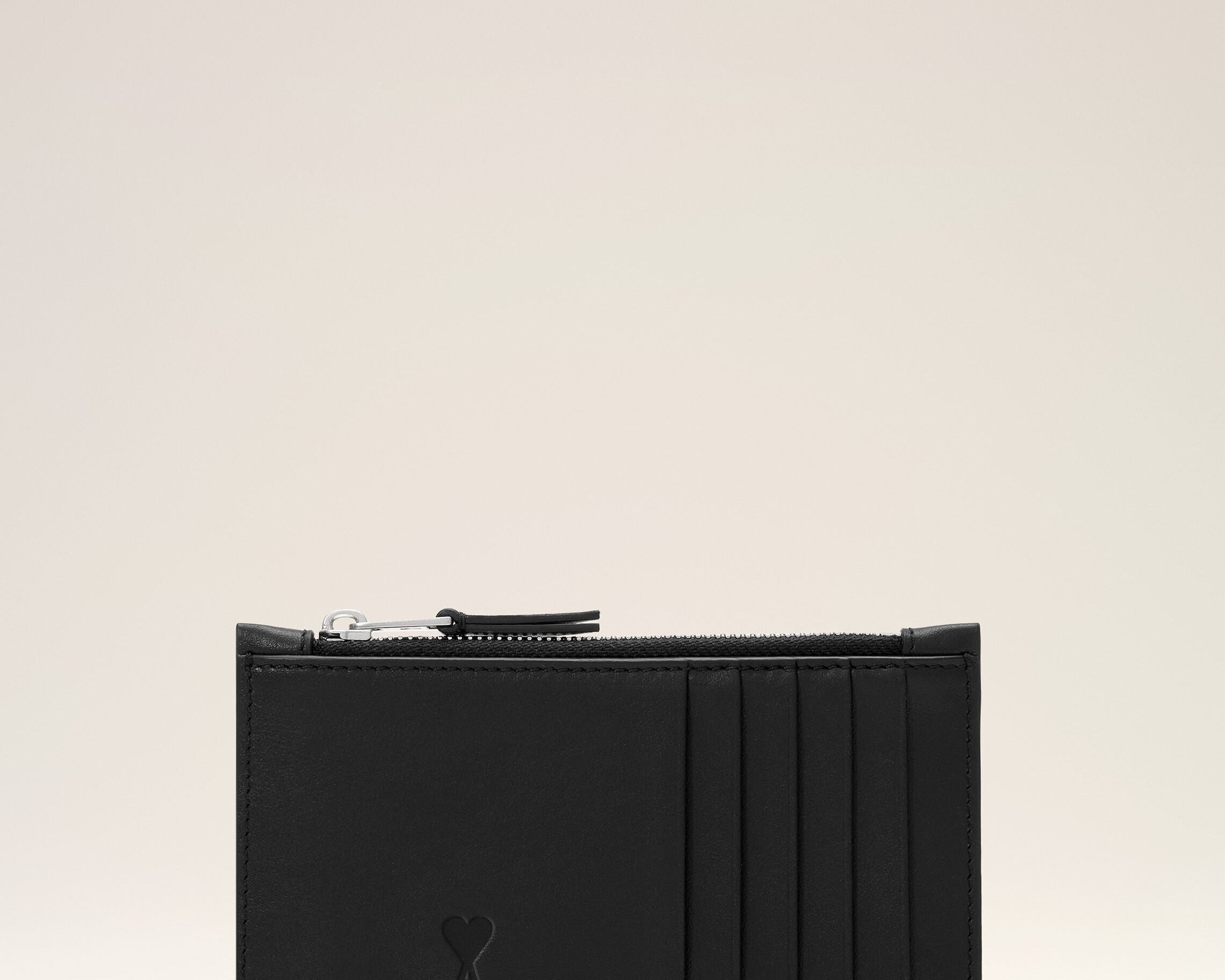 Porte-cartes zippé noir en cuir de vachette Ami de Coeur