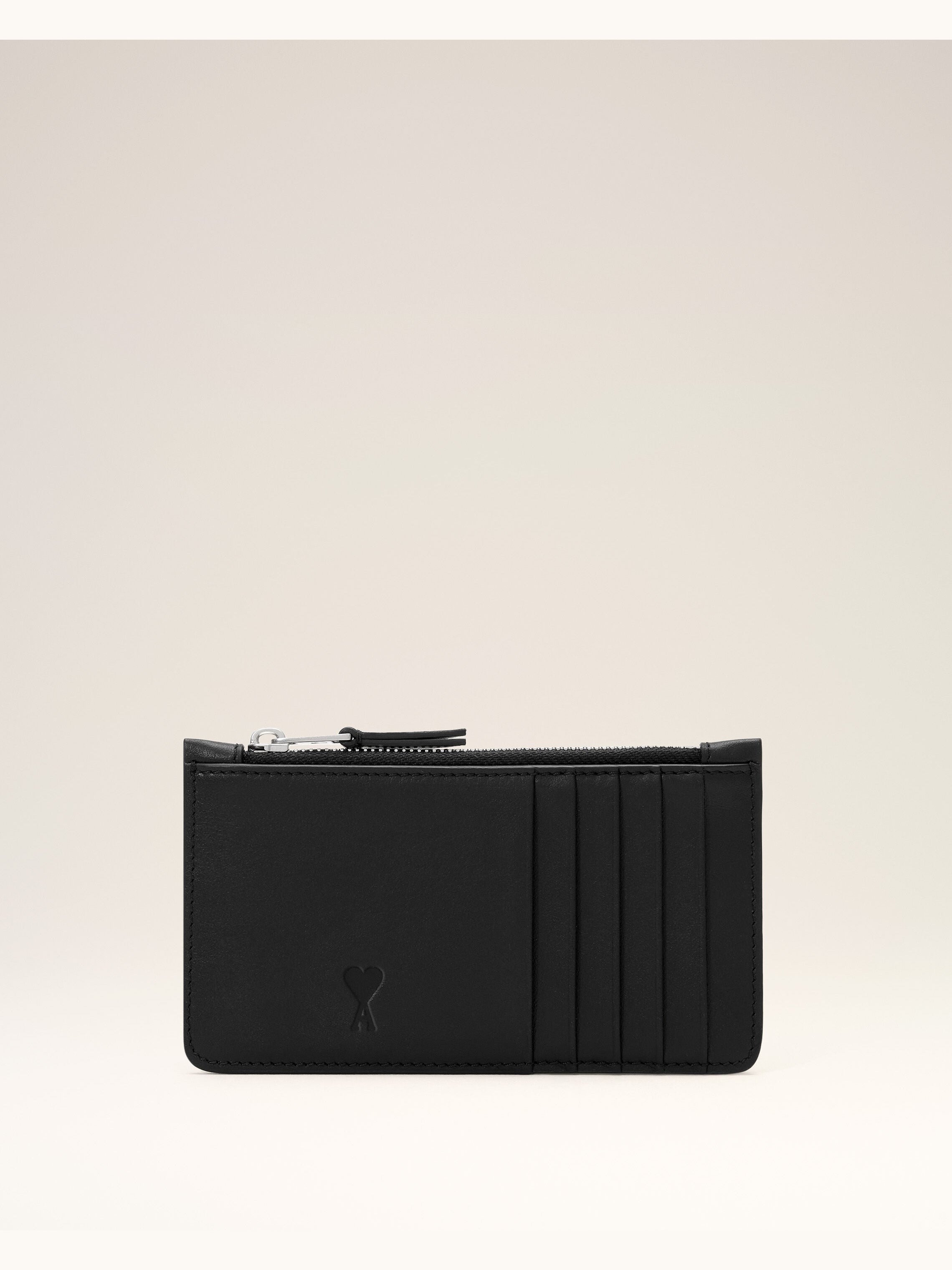 Porte-cartes zippé noir en cuir de vachette Ami de Coeur