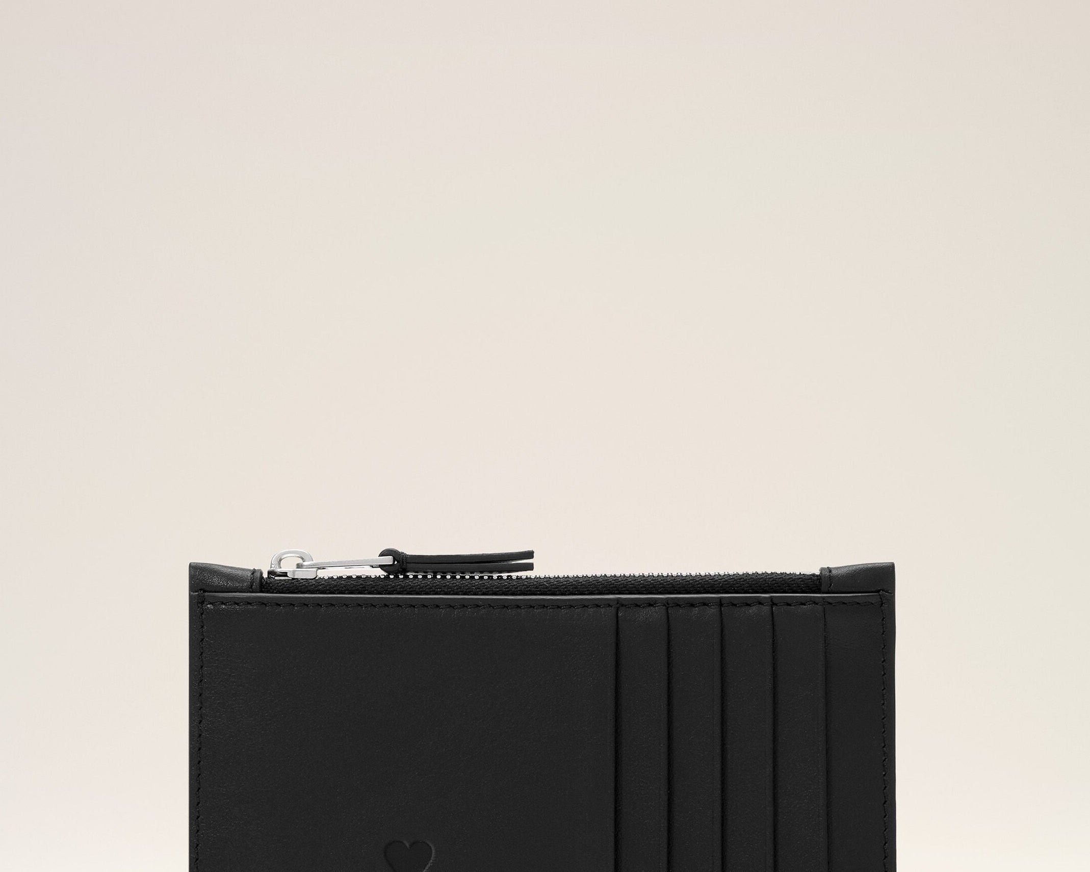 Porte-cartes zippé noir en cuir de vachette Ami de Coeur