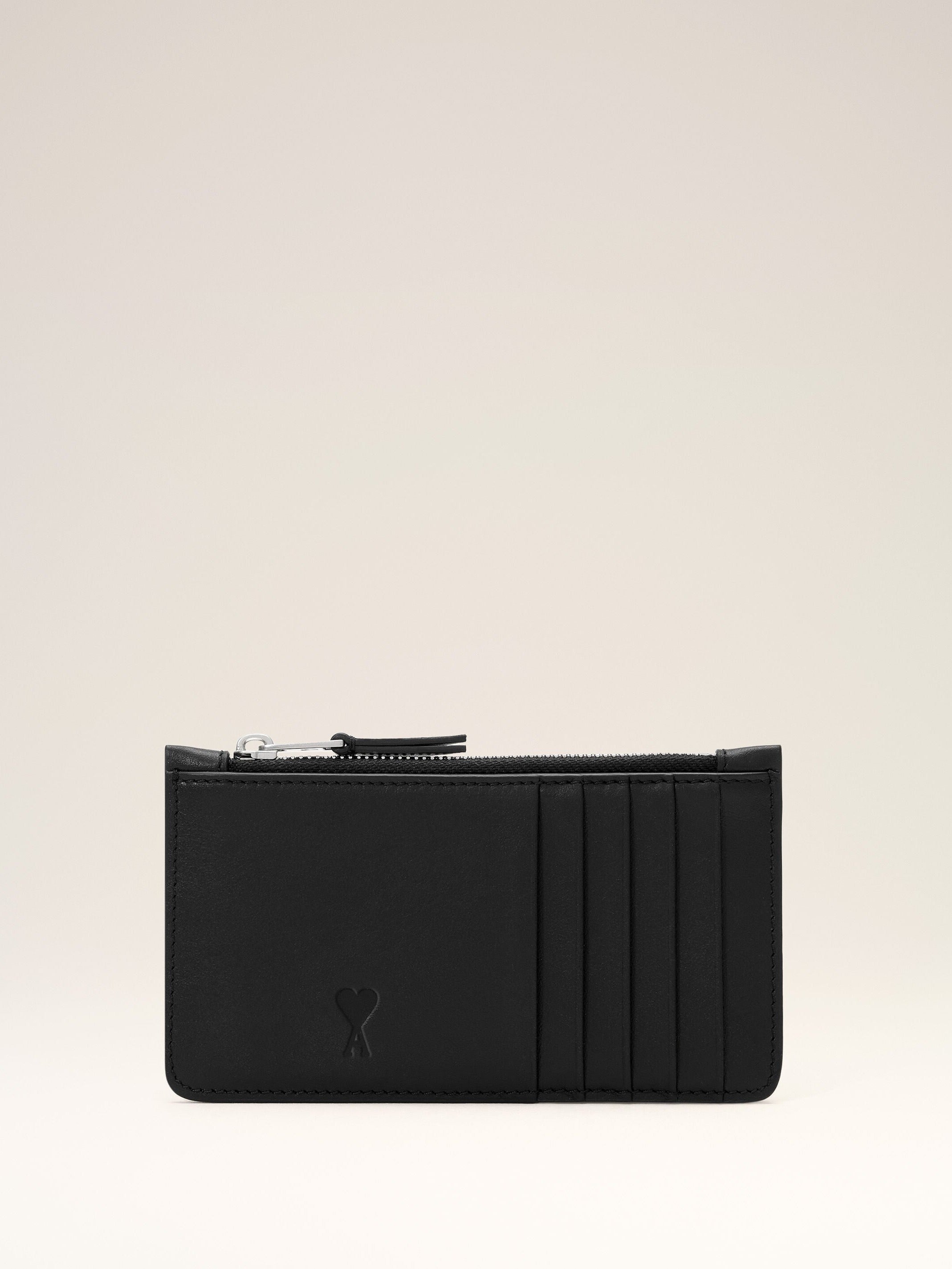 Porte-cartes zippé noir en cuir de vachette Ami de Coeur