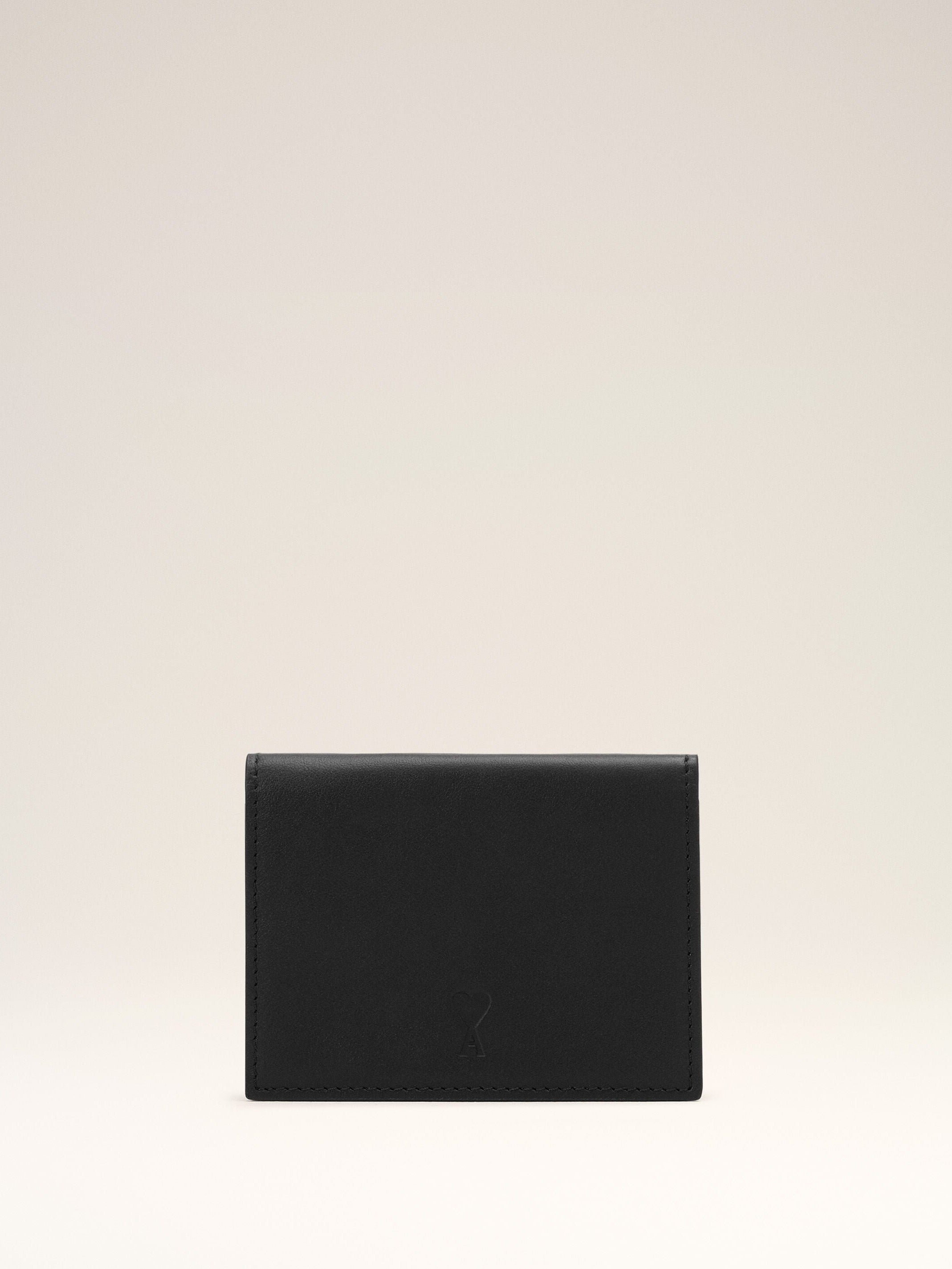 Portefeuille à triple volet noir en cuir de vachette Ami de Coeur