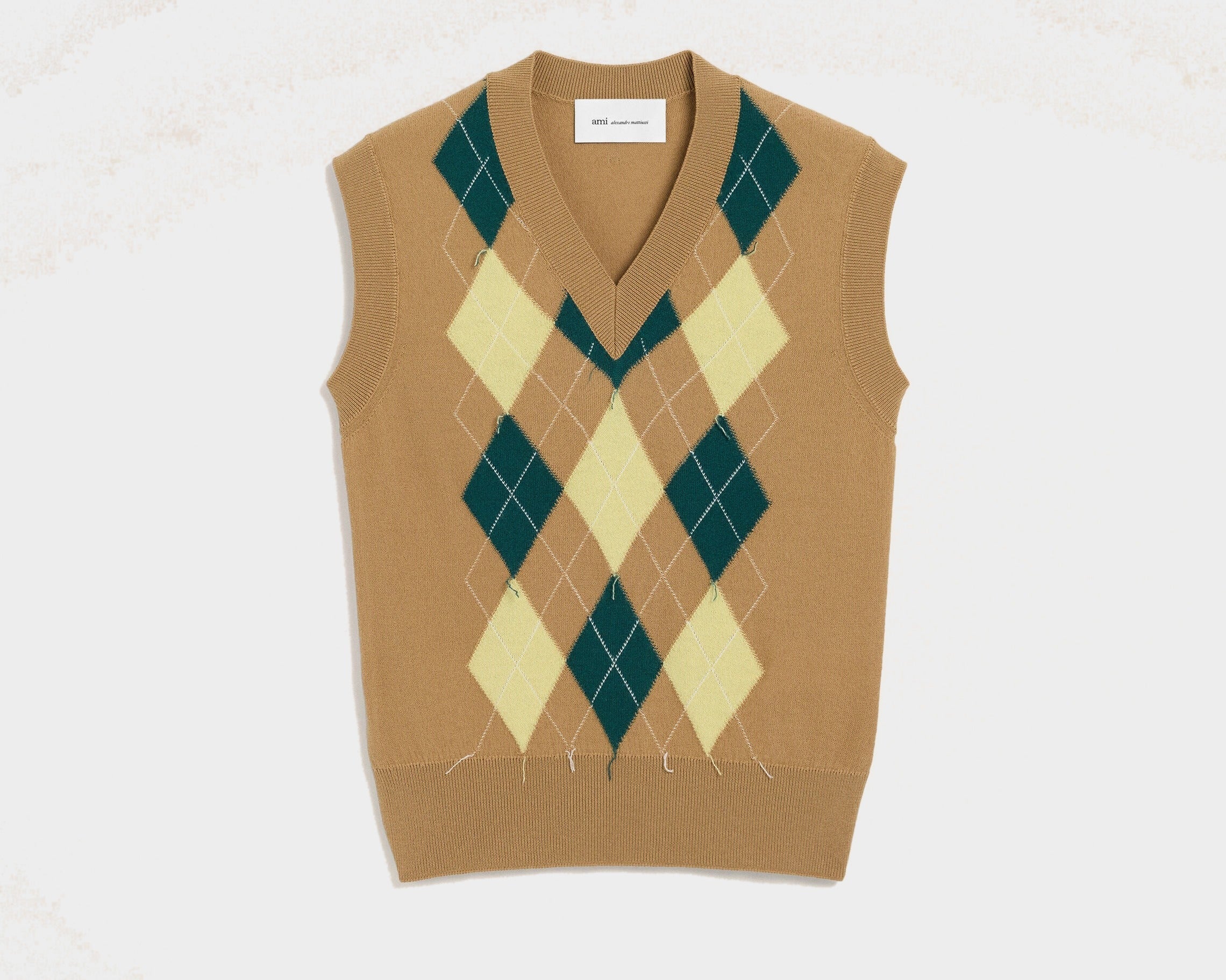 Pull Marron Sans Manches Avec Intrasia Argyle En Laine Et Coton