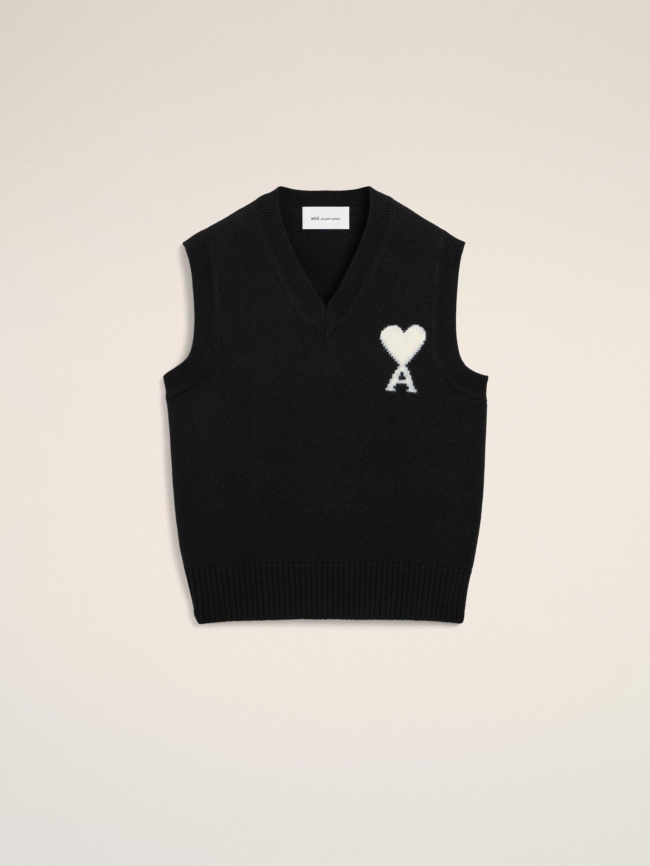 Pull noir en laine sans manches Ami de Coeur