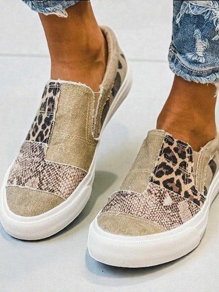 Quinny  | Ležérní plátěné boty s leopardím potiskem