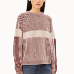 RIPPSTRICKPULLOVER MIT KUNSTWERK | velvet red-oatmilk-honey melange