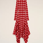 Robe longue à godets à carreaux rose en laine et coton