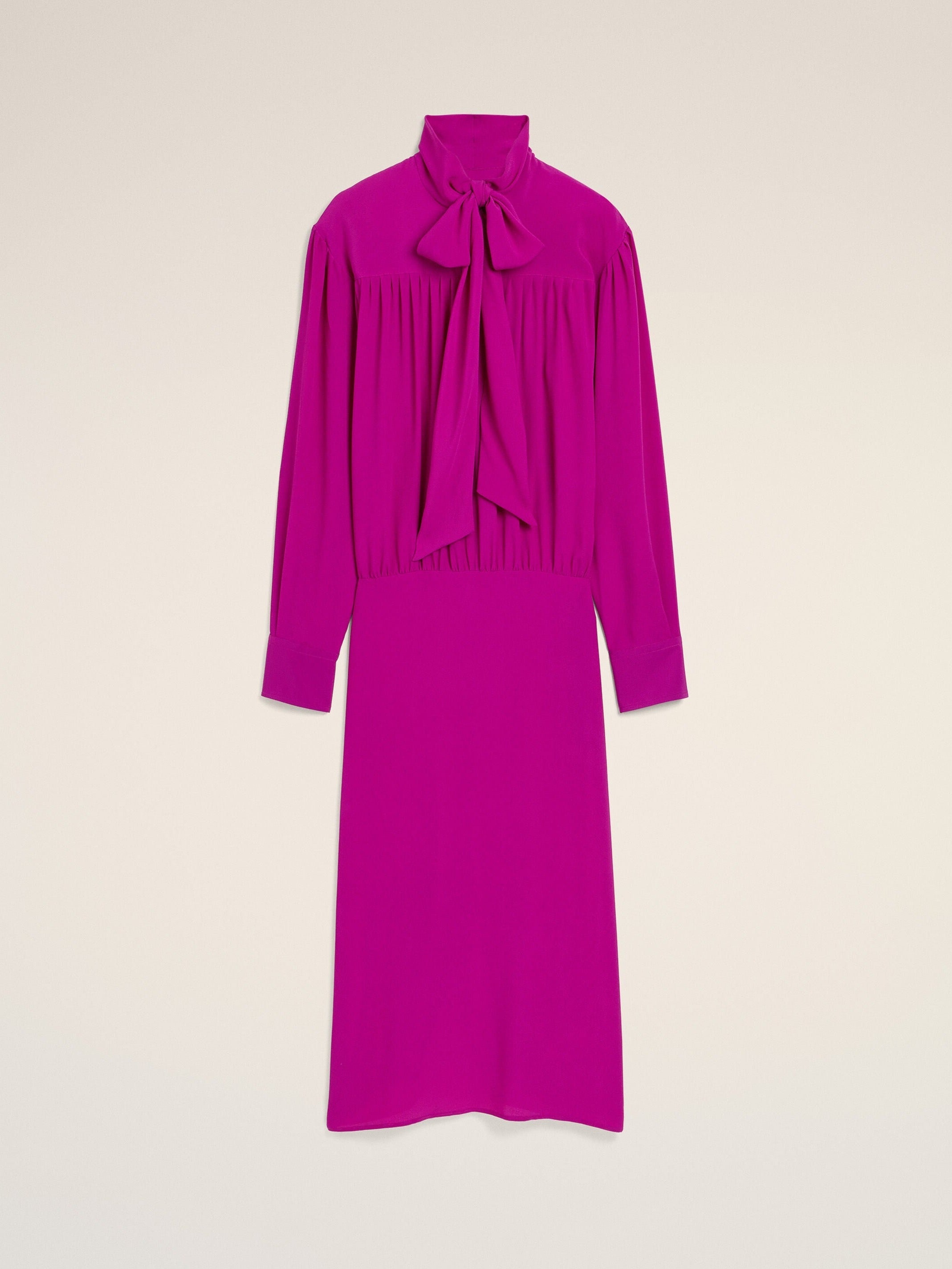 Robe midi violette en soie mélangée à lavallière