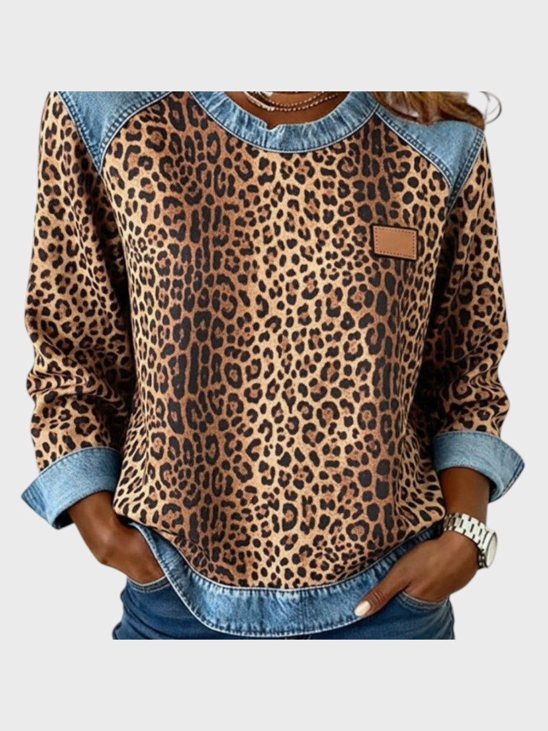 Roxy | Top s leopardím vzorem a džínovými lemy