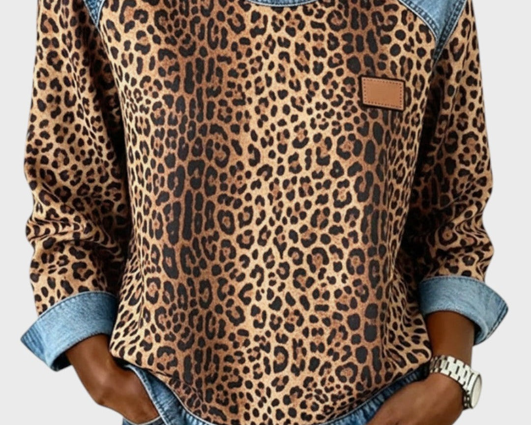 Roxy | Top s leopardím vzorem a džínovými lemy