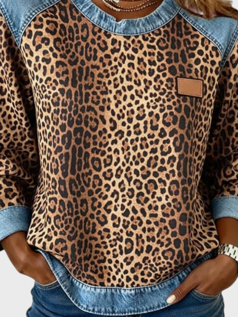Roxy | Top s leopardím vzorem a džínovými lemy