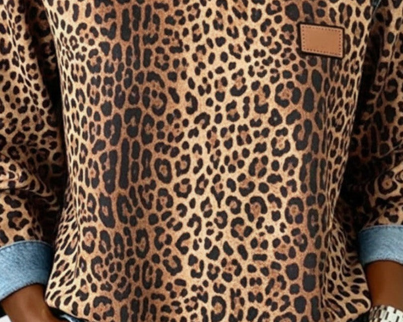 Roxy | Top s leopardím vzorem a džínovými lemy