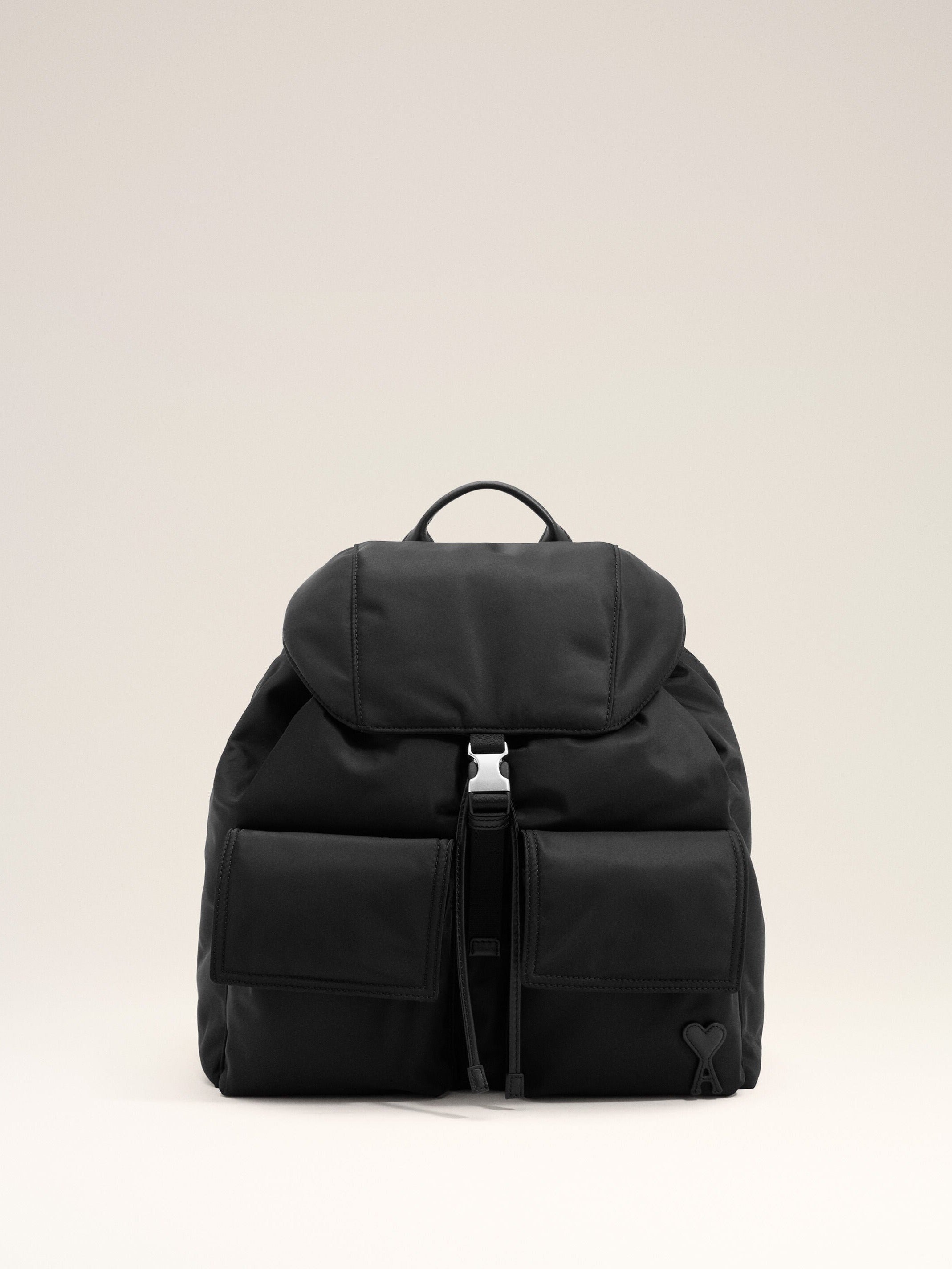 Sac à dos à rabat Marcel noir en nylon