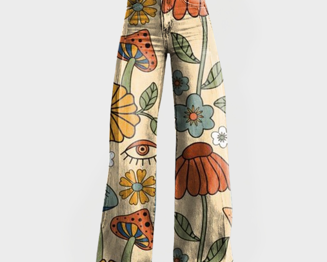Sára Elegantní Jeans Amplios Retrostylový Květinové