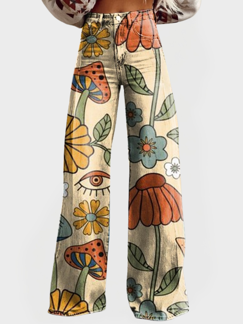 Sára Elegantní Jeans Amplios Retrostylový Květinové