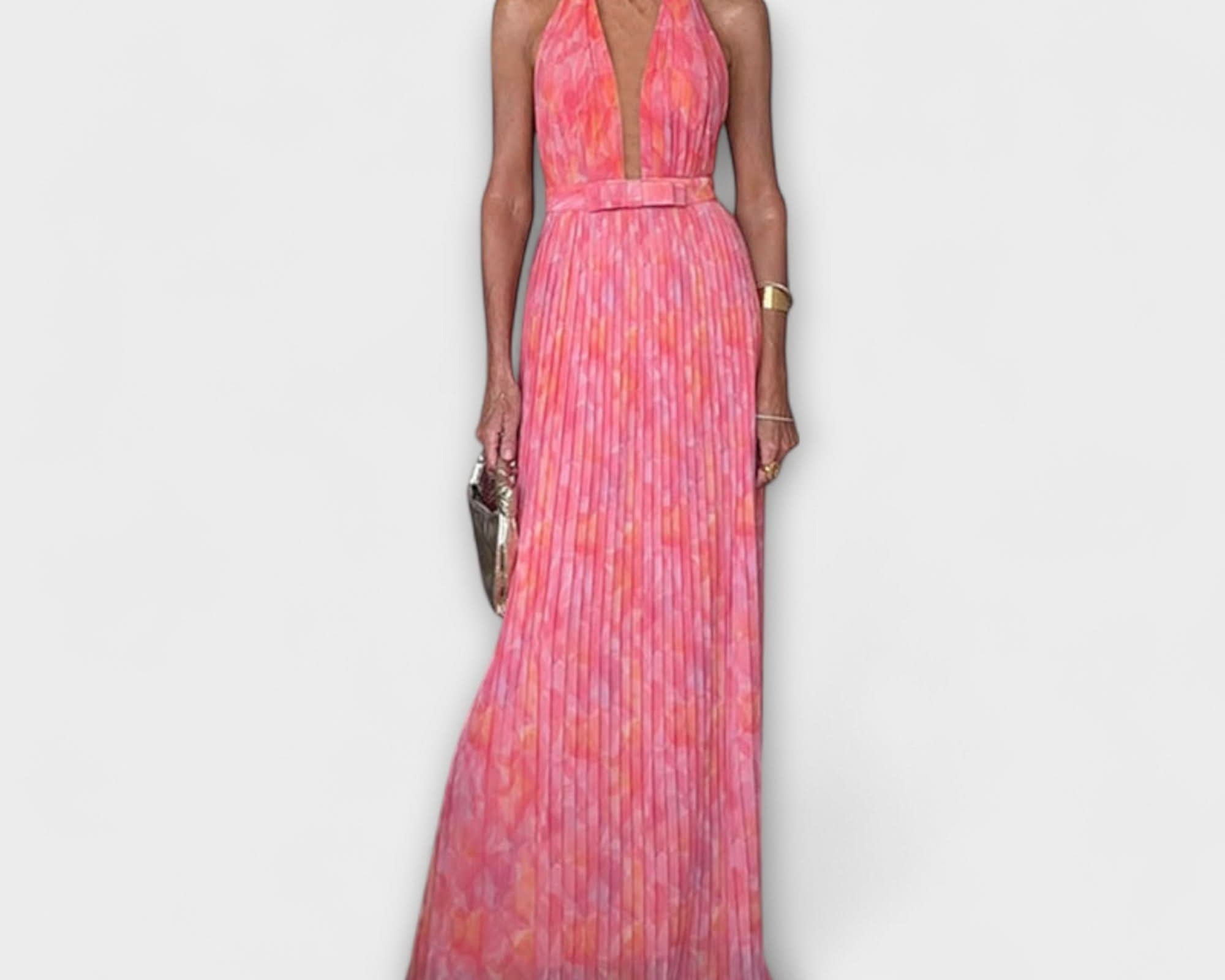 Seraphina - Elegantní Maxi Šaty s Halter Krkem a V Výstřihem