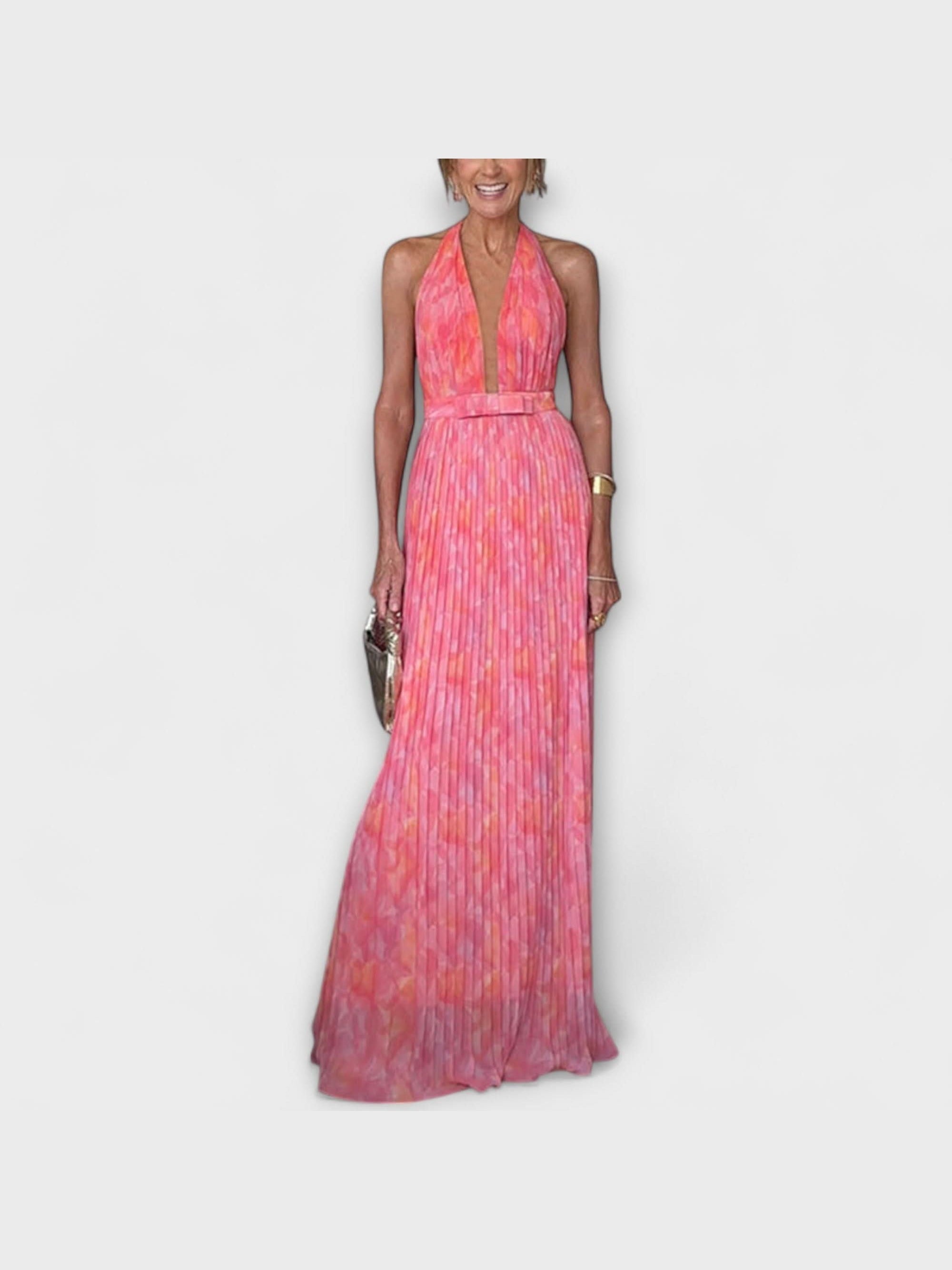 Seraphina - Elegantní Maxi Šaty s Halter Krkem a V Výstřihem