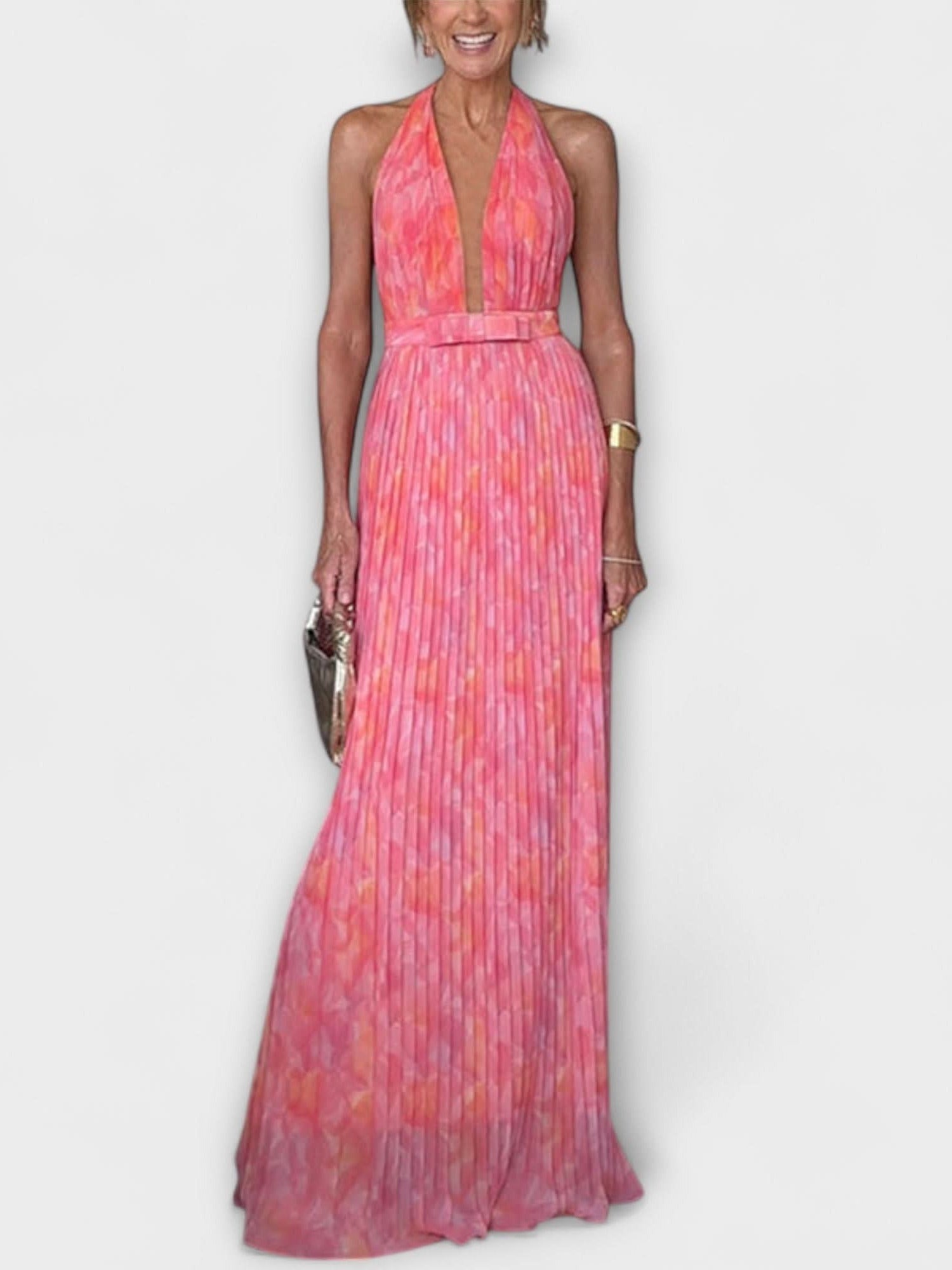 Seraphina - Elegantní Maxi Šaty s Halter Krkem a V Výstřihem