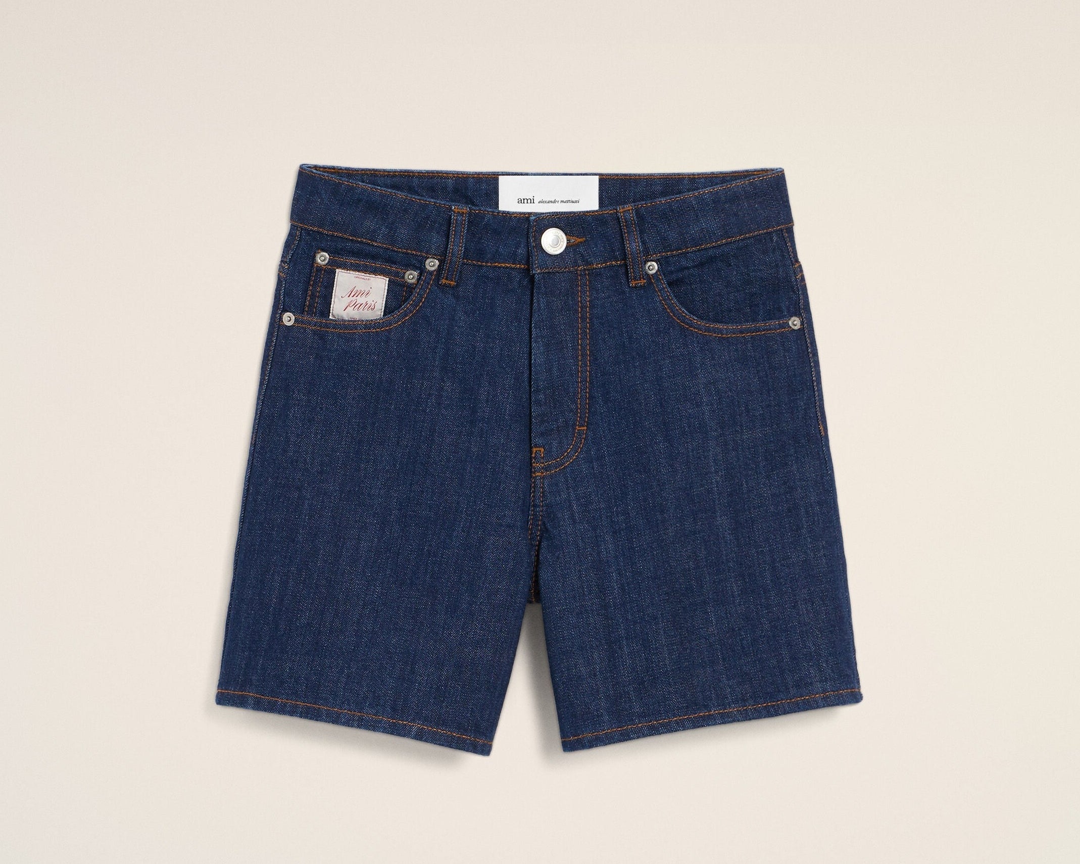Short Bleu Empiècement Héritage Ami Paris en Coton