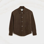 Surchemise Marron Boutonnée En Cuir De Chèvre