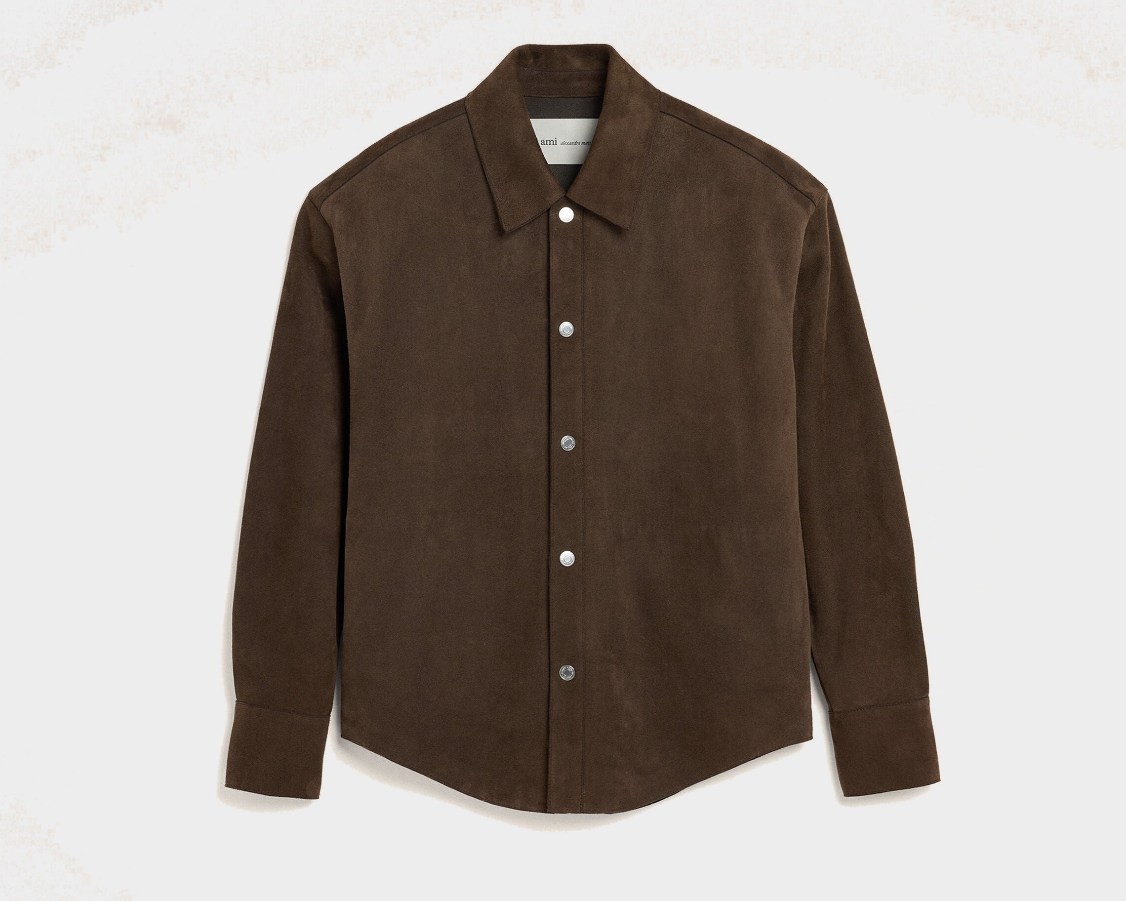 Surchemise Marron Boutonnée En Cuir De Chèvre