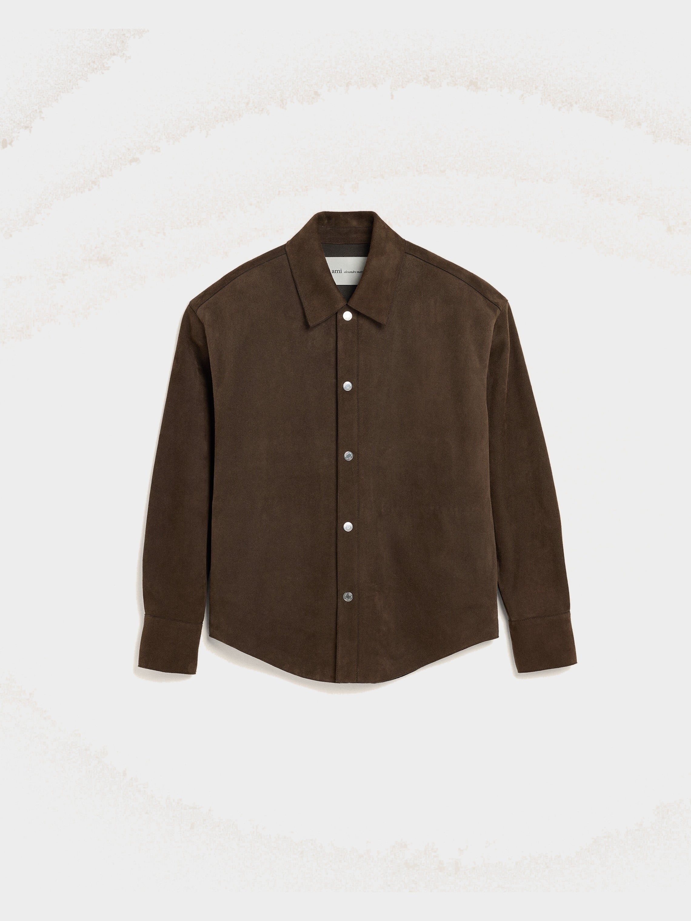 Surchemise Marron Boutonnée En Cuir De Chèvre
