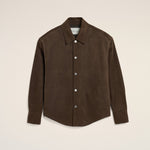 Surchemise Marron Boutonnée En Cuir De Chèvre