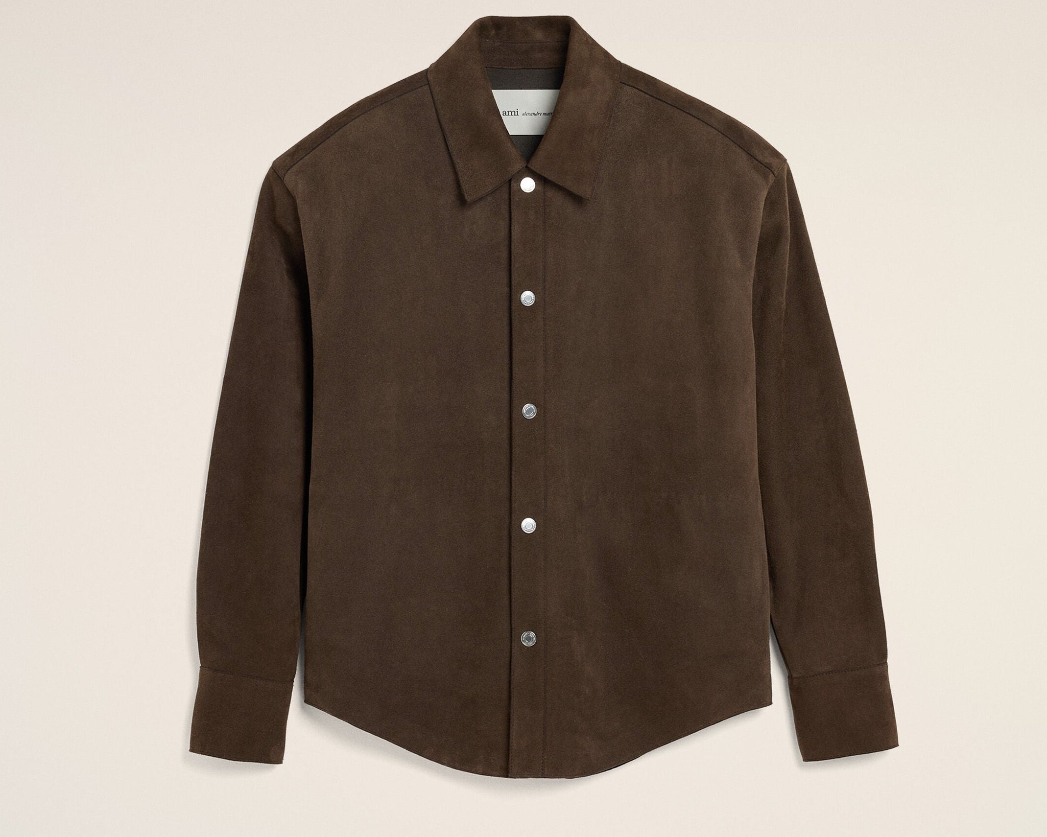 Surchemise Marron Boutonnée En Cuir De Chèvre