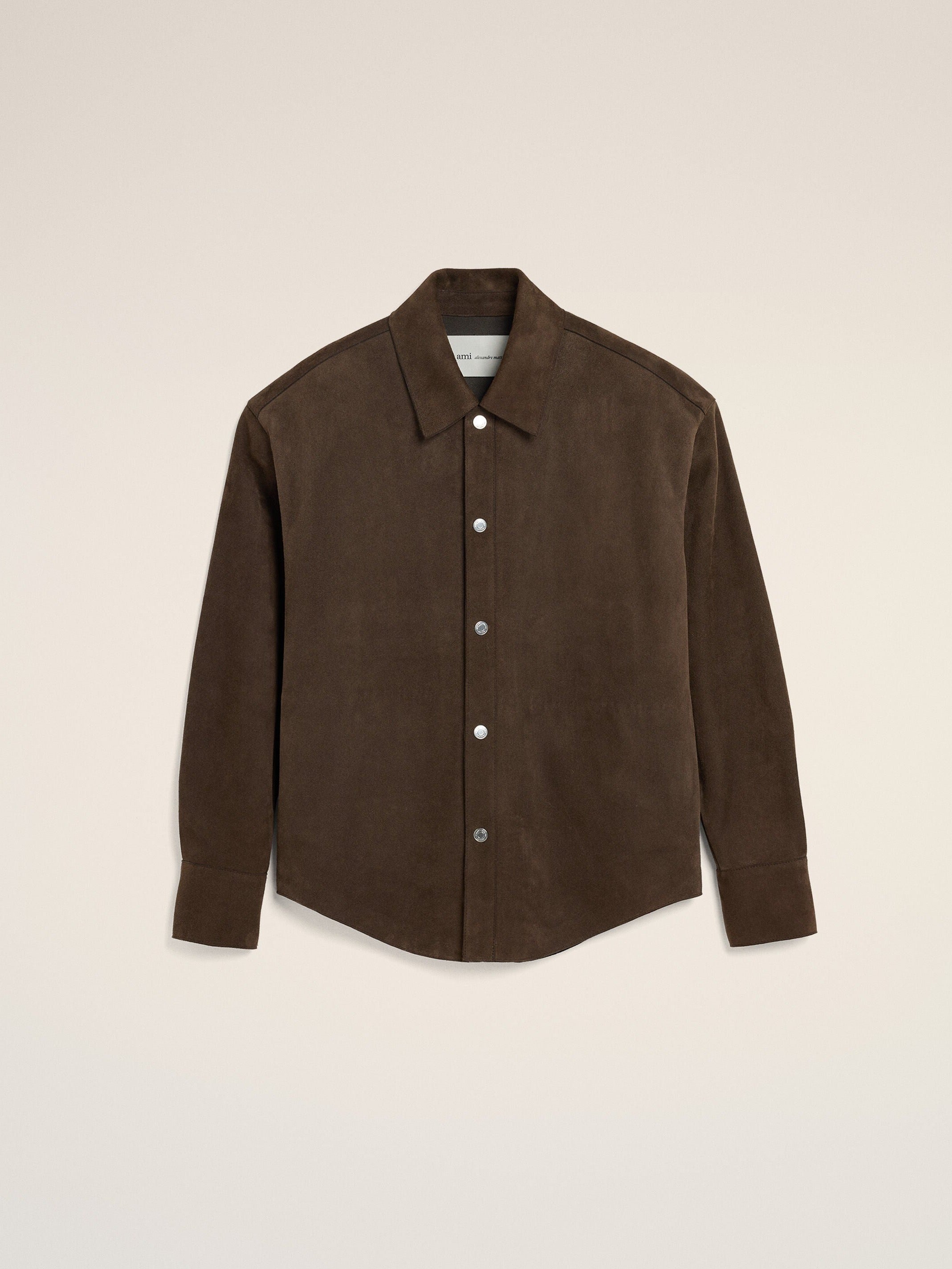 Surchemise Marron Boutonnée En Cuir De Chèvre