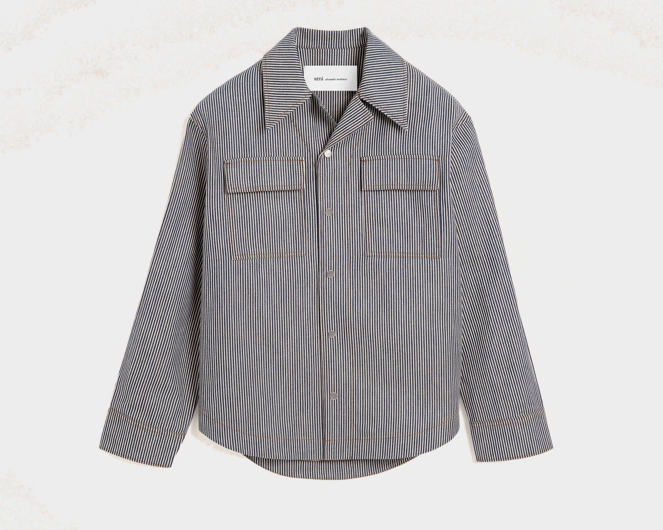 Surchemise rayée bleue en coton col requin