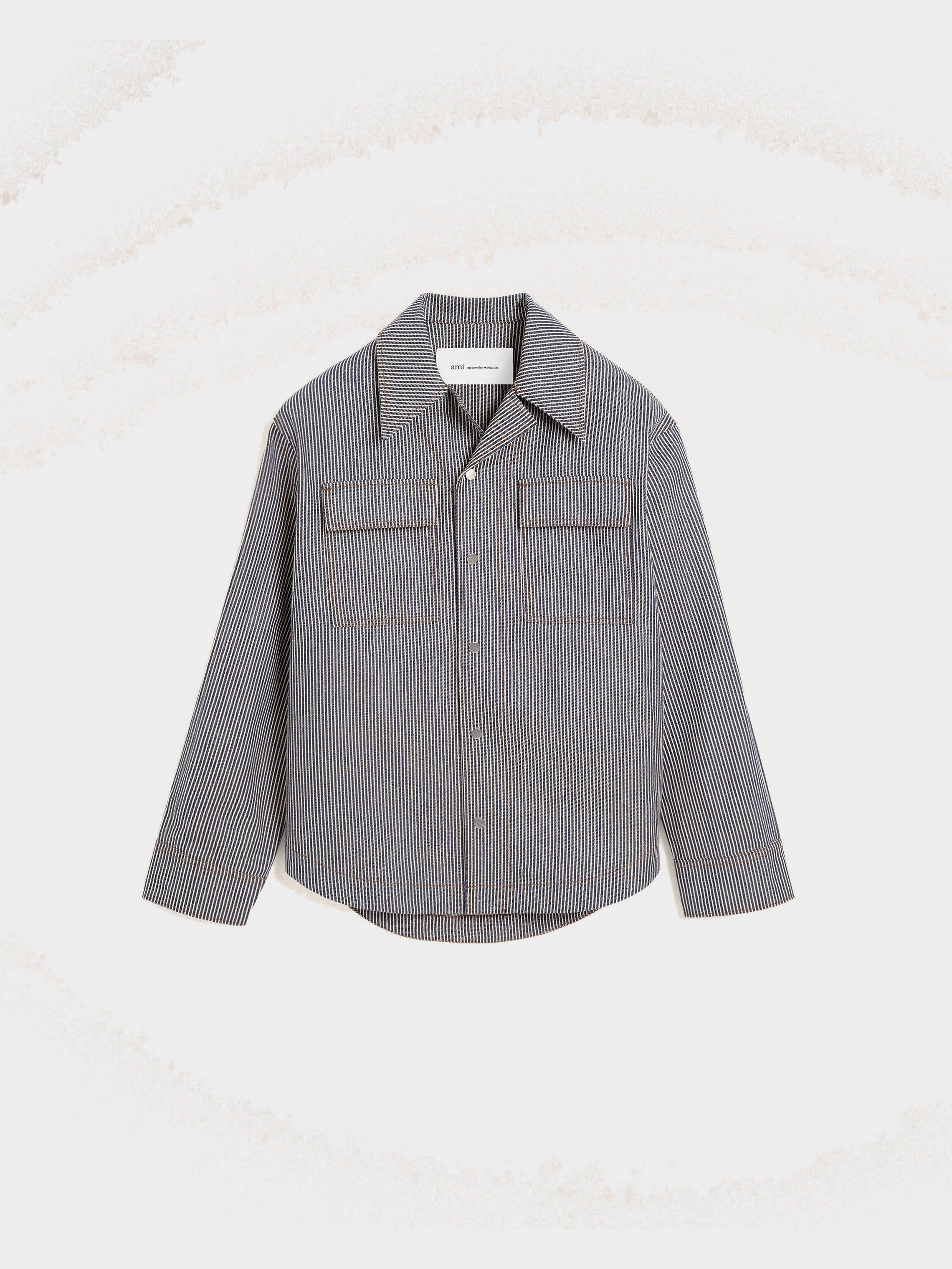 Surchemise rayée bleue en coton col requin
