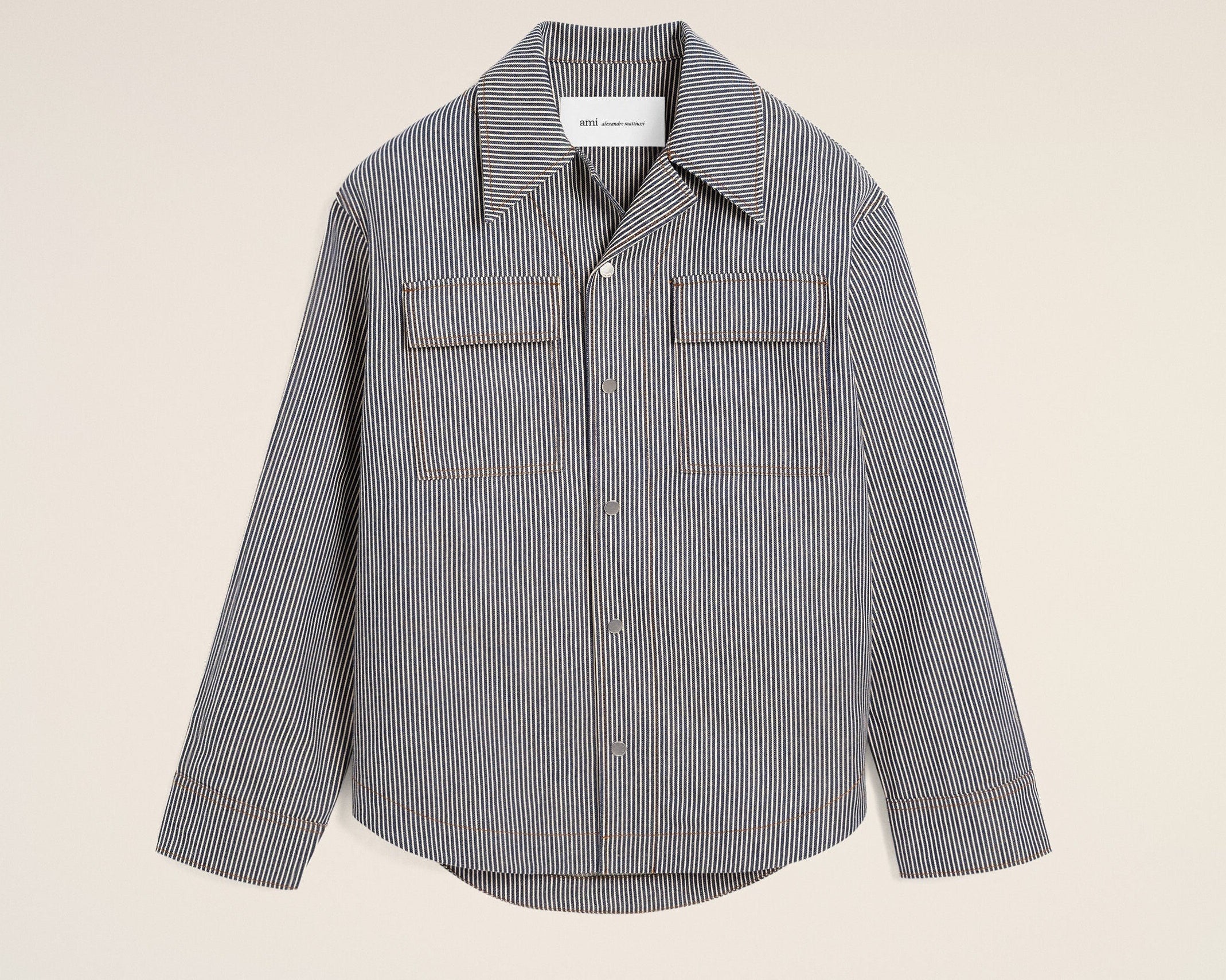 Surchemise rayée bleue en coton col requin