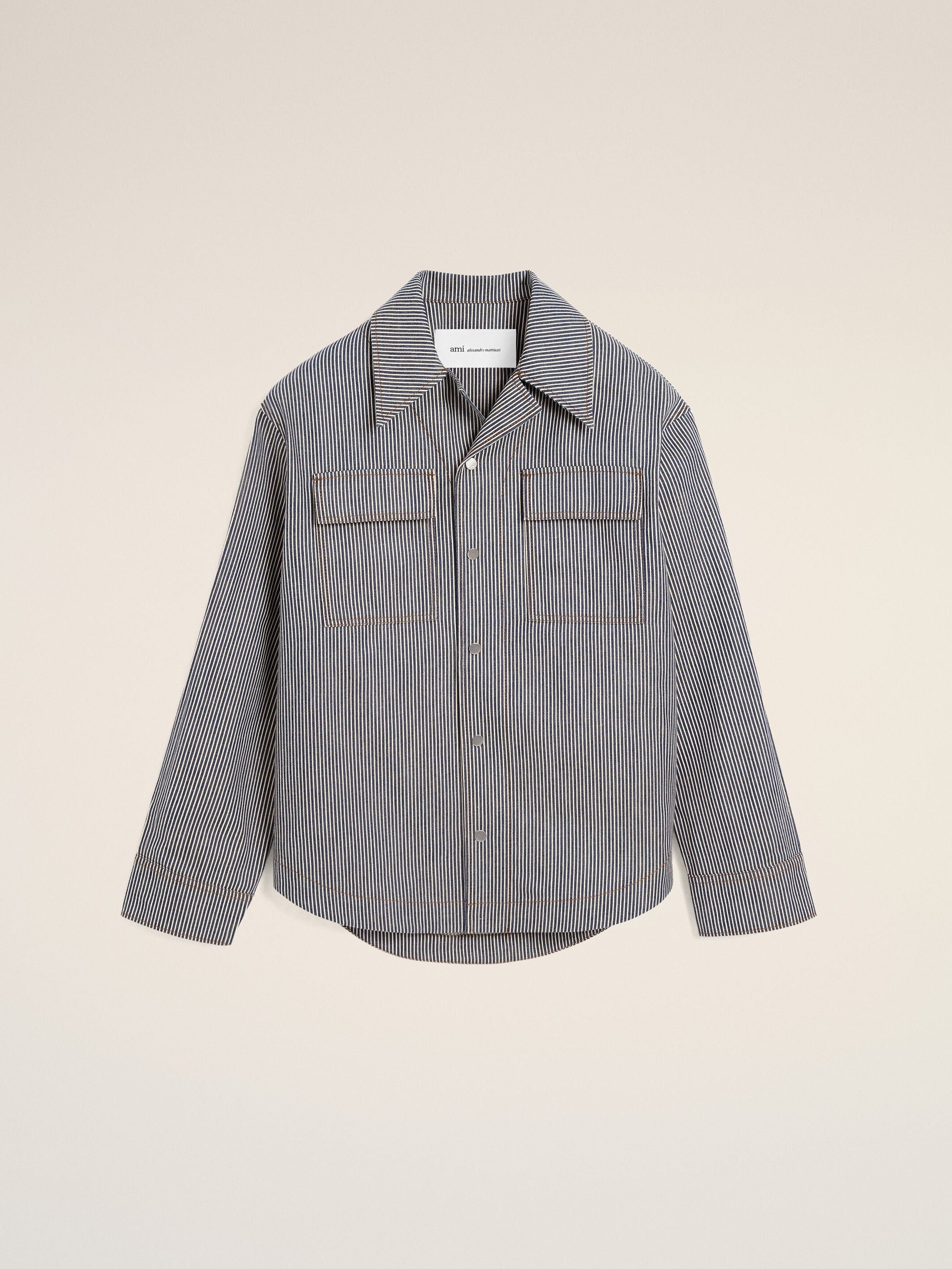 Surchemise rayée bleue en coton col requin