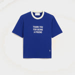 T-shirt bleu imprimé en coton "Thank you for being a friend"