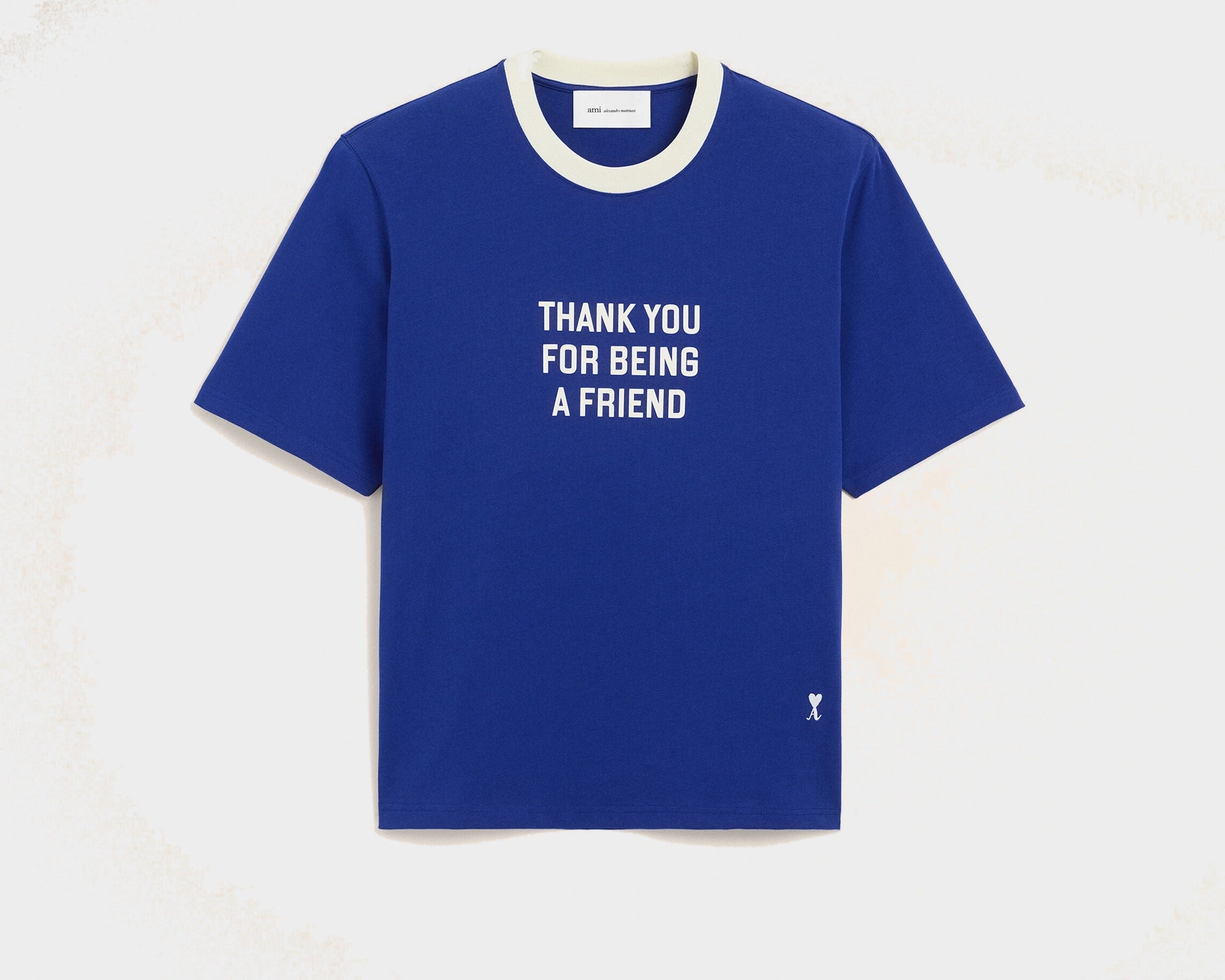 T-shirt bleu imprimé en coton "Thank you for being a friend"