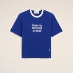 T-shirt bleu imprimé en coton "Thank you for being a friend"